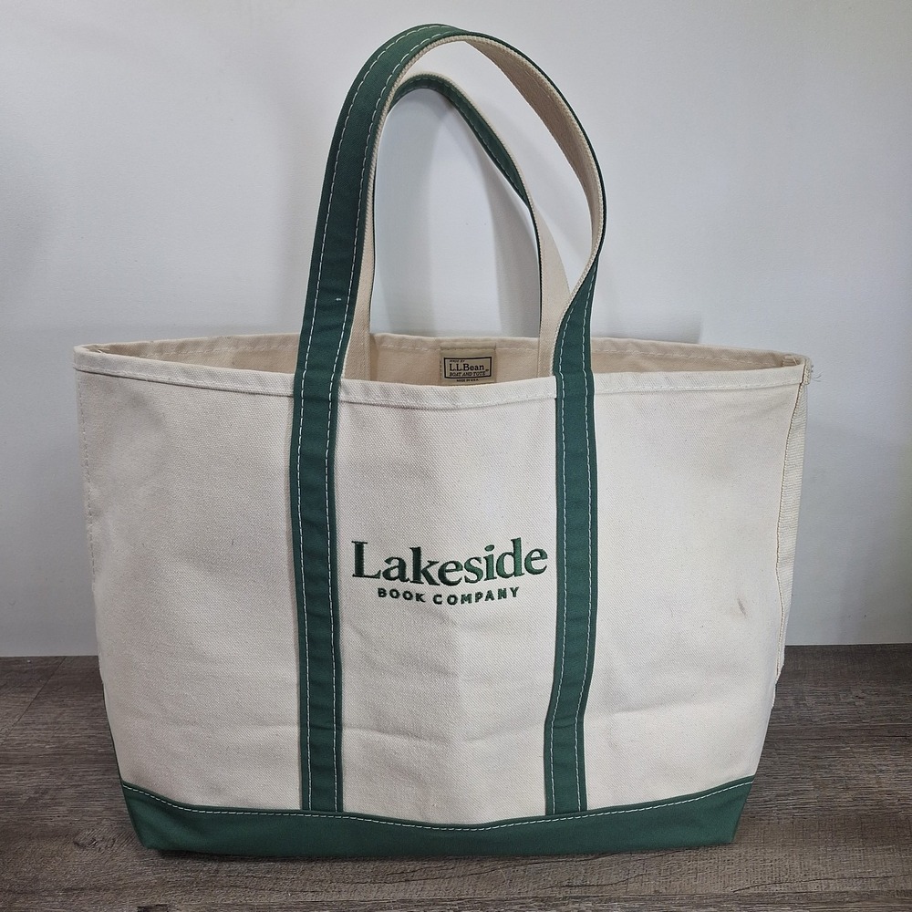 LL Bean Boat and Tote Bag Large Canvas Bag Green Double Handle Bookstore